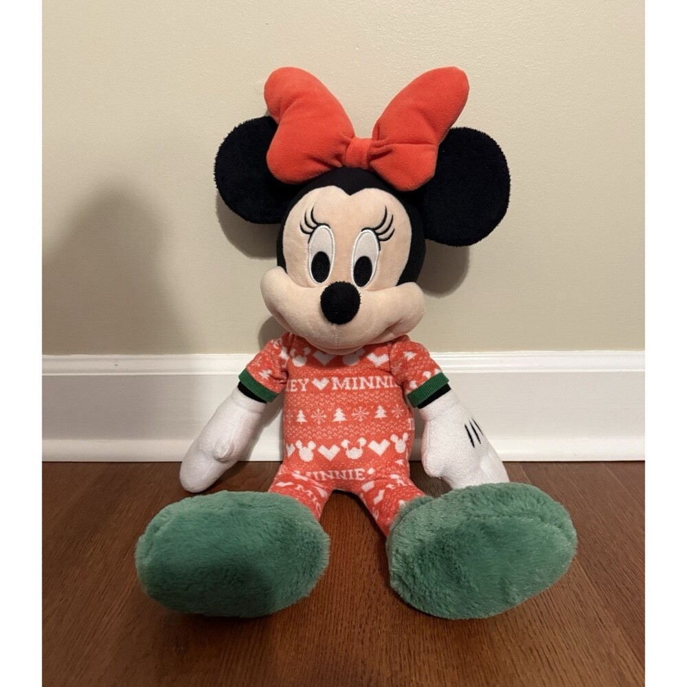 Disney Store Minnie Mouse Christmas Pajamas Plush Green Slippers Holiday 20”